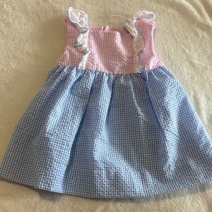 Petit Ami Pink Gingham Dress with White Trim